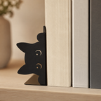 Black Cat Bookend — Decorative Metal Bookshelf Holder