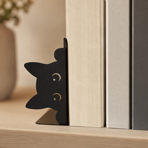 Black Cat Bookend — Decorative Metal Bookshelf Holder