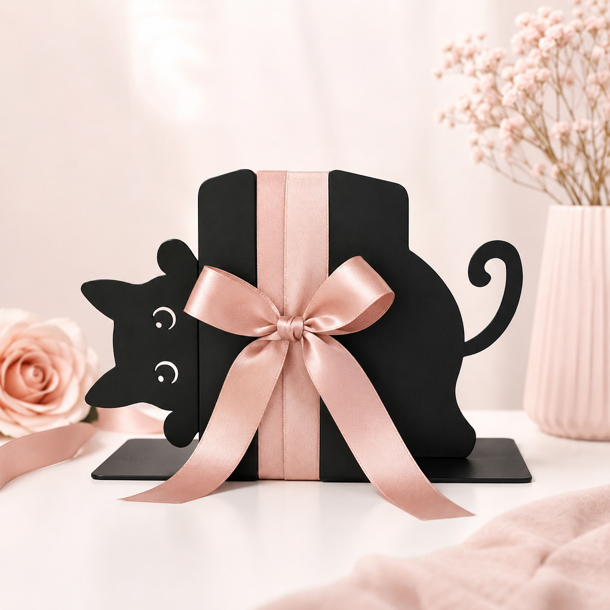 Black Cat Bookend — Decorative Metal Bookshelf Holder